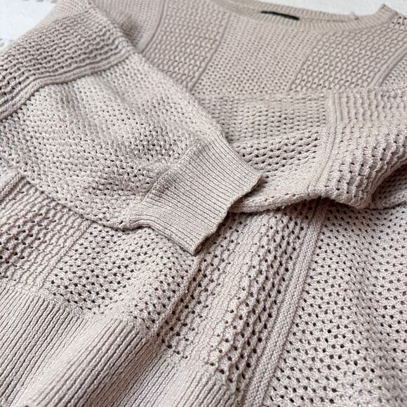 American Eagle Oversized Textured Open Knit Sweater Crew Cotton Women's Medium - Picture 6 of 9